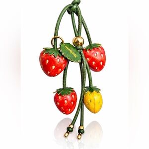 Cute Strawberry Leather Charm Handmade Bag Charm Luxury Bag & Key Accessory